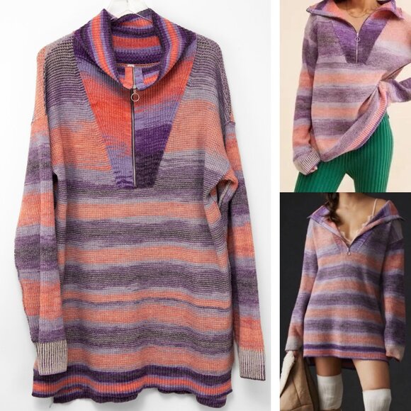 Anthropologie Daily Practice Franconia Half-Zip Sweater Tunic Multicolor Large - Picture 1 of 6